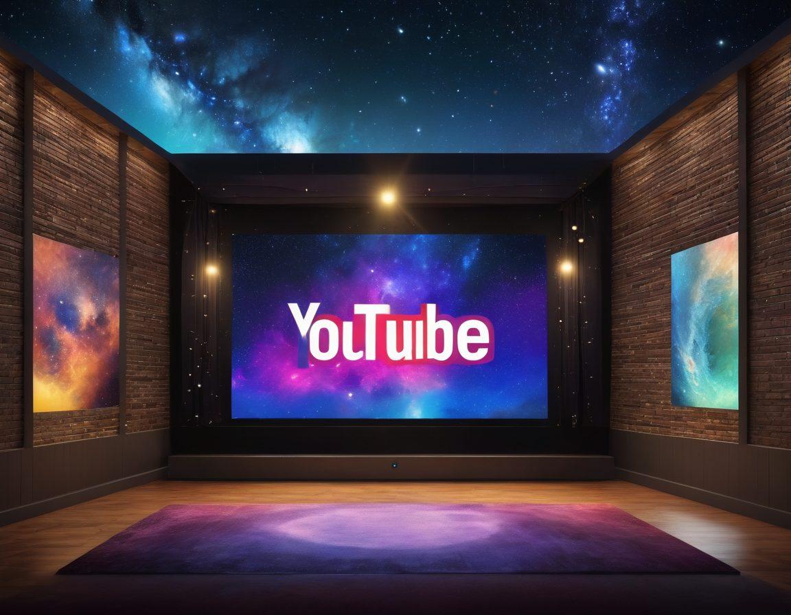 A collage depicting a vibrant YouTube logo alongside various music platforms, with a virtual concert scene showing animated fans enjoying a live performance through screens. The background should have musical notes and digital elements blending into a starry night sky, symbolizing the transition from traditional to virtual experiences. super-realistic. vibrant colors. 3D.